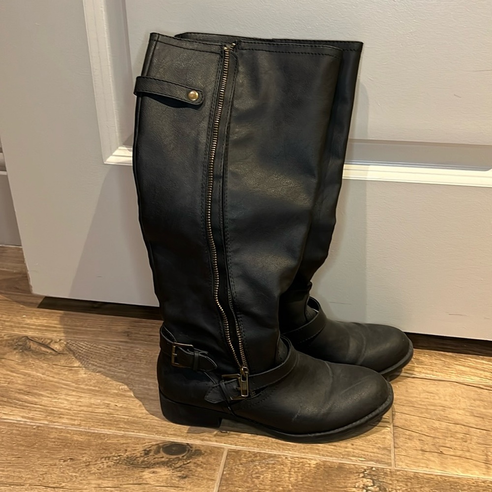 Brash Black Knee High Riding Boots